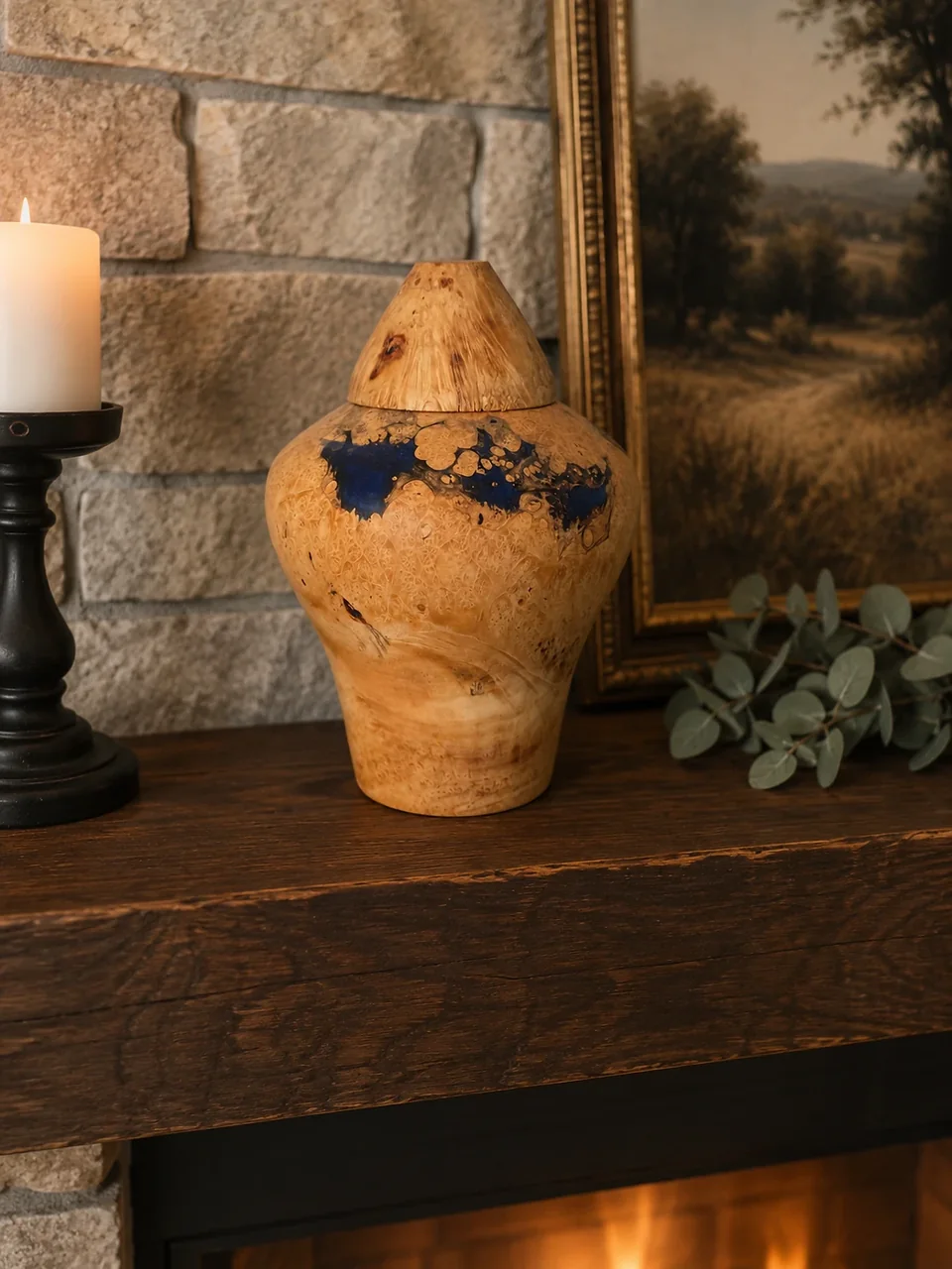 Burl with blue resin