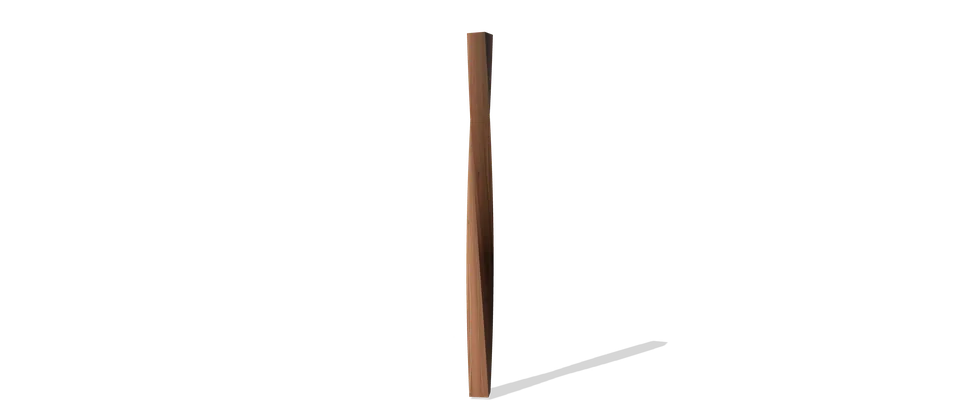 A square Twisted Timber post in white cedar, lit from above.
